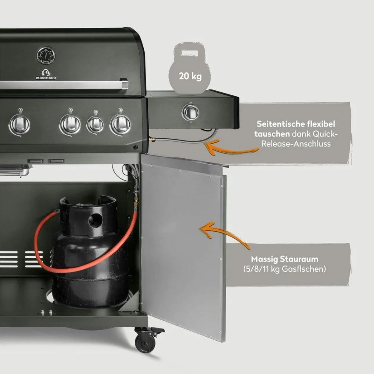 BURNHARD Big FRED Deluxe Gasgrill 4-Brenner, 21,2 kW Leistung, Infrarot-Keramikbrenner 4
