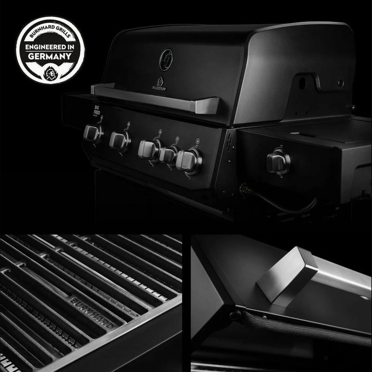 BURNHARD Big FRED Deluxe+ Gasgrill 4-Brenner, 24,7 kW, Infrarot-Heckbrenner, Seitenkochfeld 5