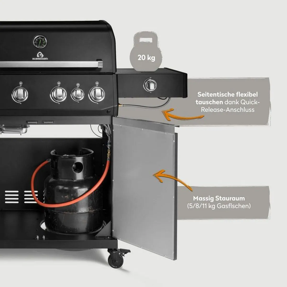 BURNHARD Big FRED Deluxe+ Gasgrill, 24,7 kW, 4 Brenner, Infrarot-Heckbrenner, Edelstahlrost 4
