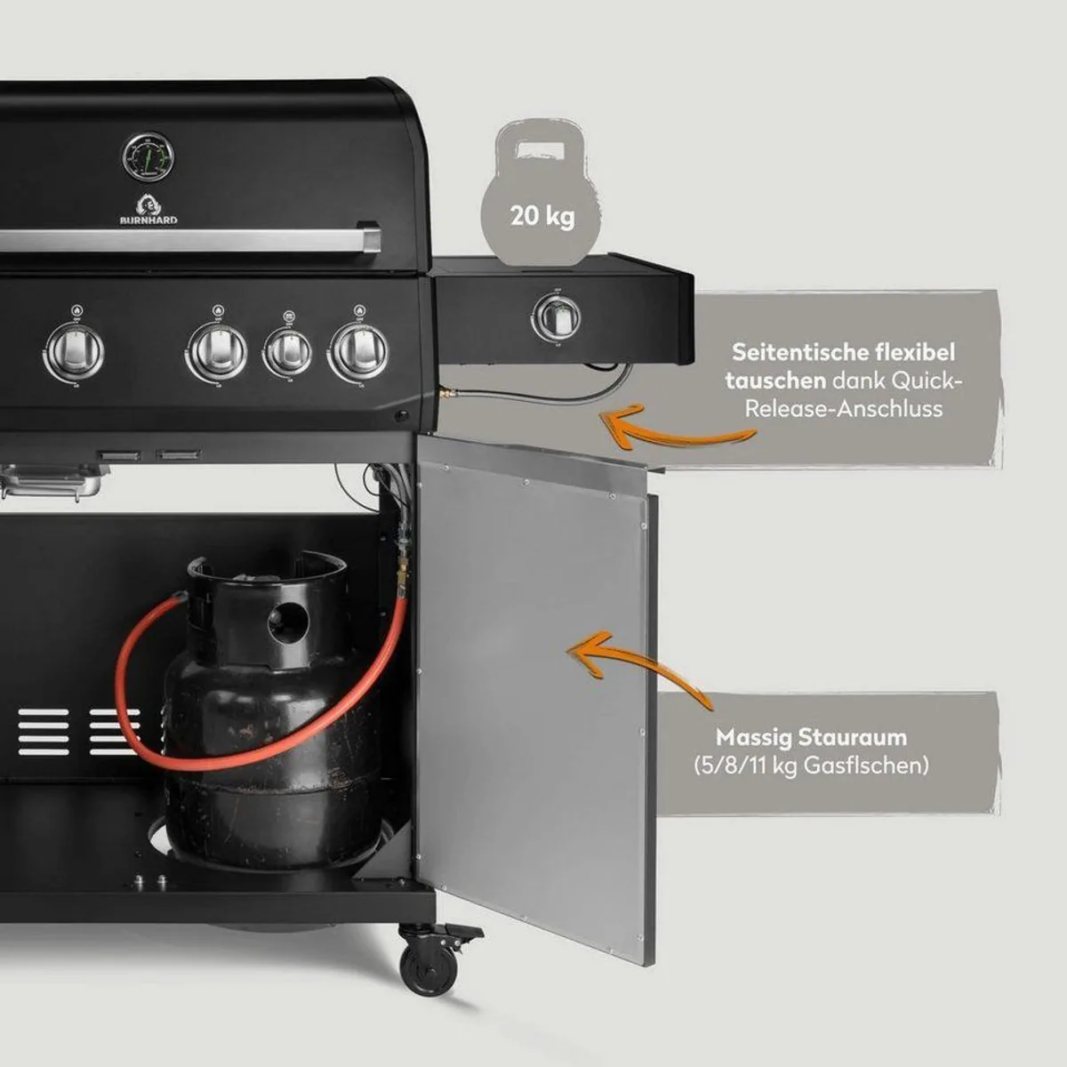 BURNHARD Gasgrill Big FRED Deluxe+, 24,7 kW, 4 Brenner, Infrarot-Heckbrenner, große Grillfläche 4