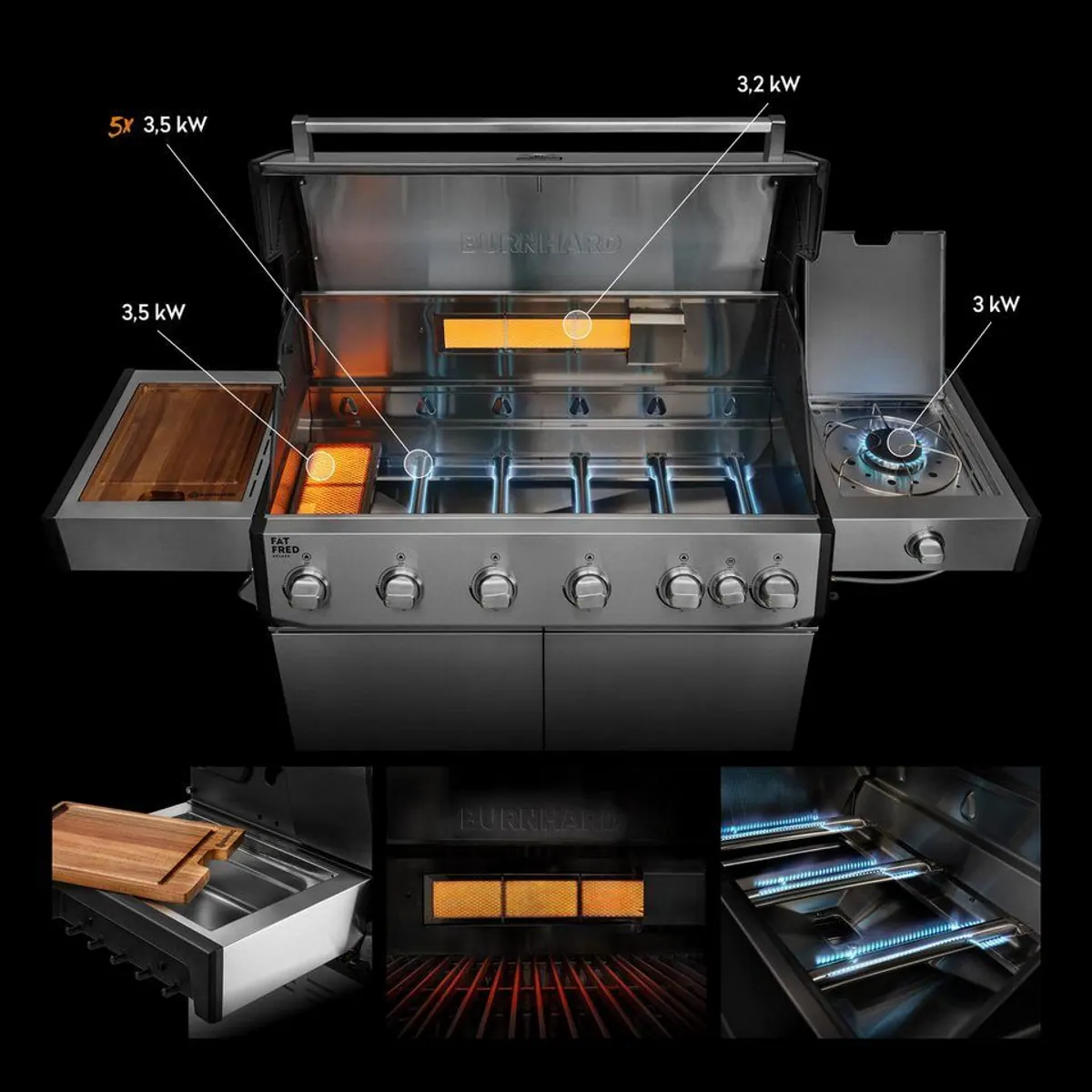 BURNHARD Fat FRED Deluxe Gasgrill, 6 Brenner, große Grillfläche, Infrarotbrenner 2