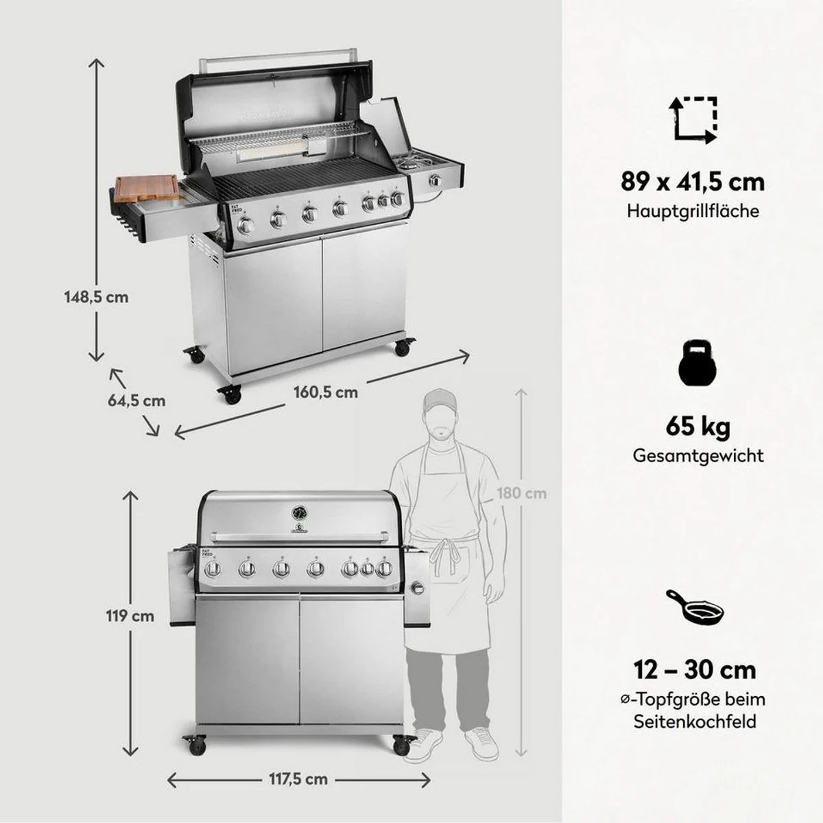 BURNHARD Fat FRED Deluxe Gasgrill, 6 Brenner, große Grillfläche, Infrarotbrenner 3