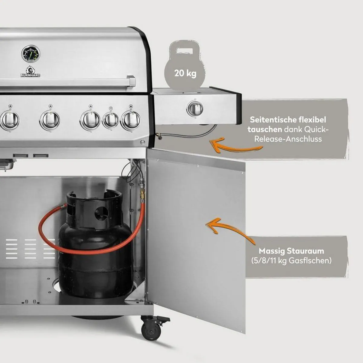 BURNHARD Fat FRED Deluxe Gasgrill, 6 Brenner, große Grillfläche, Infrarotbrenner 5
