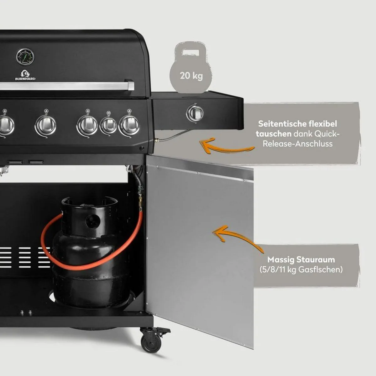BURNHARD Fat FRED Deluxe Gasgrill 6-Brenner, 27,2 kW Leistung, Infrarot-Heckbrenner, Seitenkochfeld 3