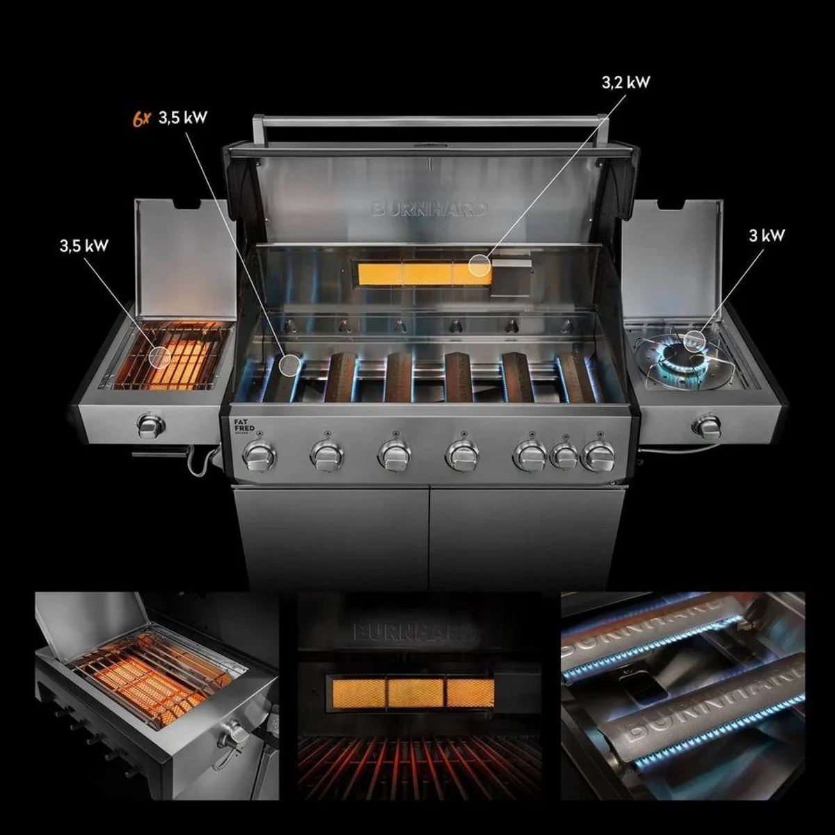 BURNHARD Fat FRED Deluxe+ Gasgrill, 6 Brenner, 900°C Infrarot, Gussrost 2