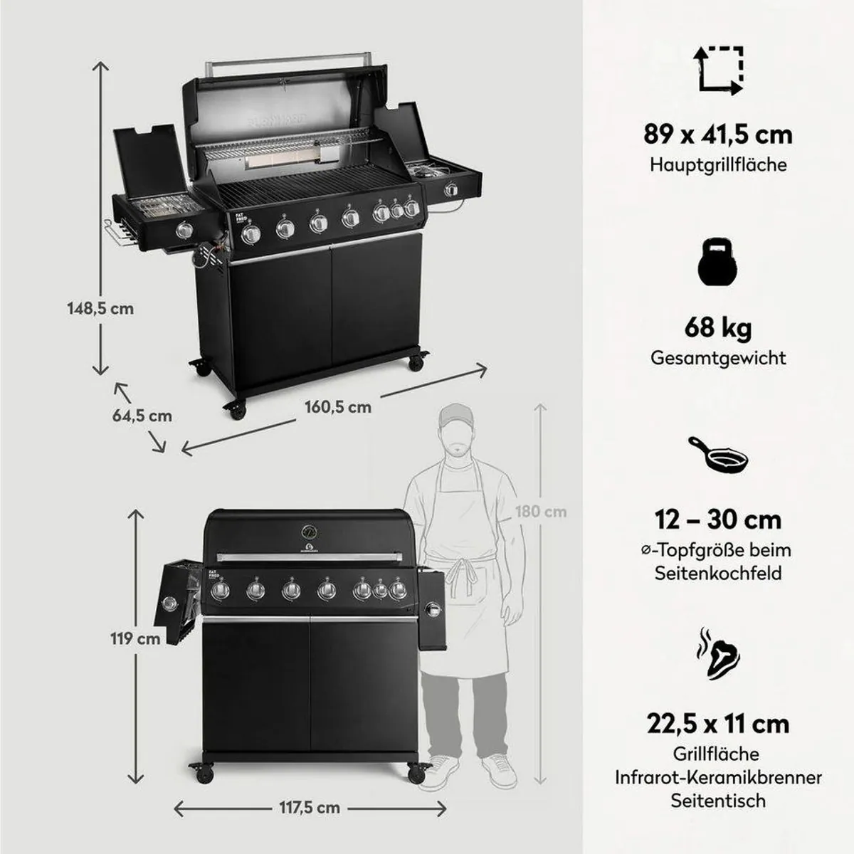 BURNHARD Fat FRED Deluxe+ Gasgrill, 6 Brenner, 900°C Infrarot, großes Grillfläche 2