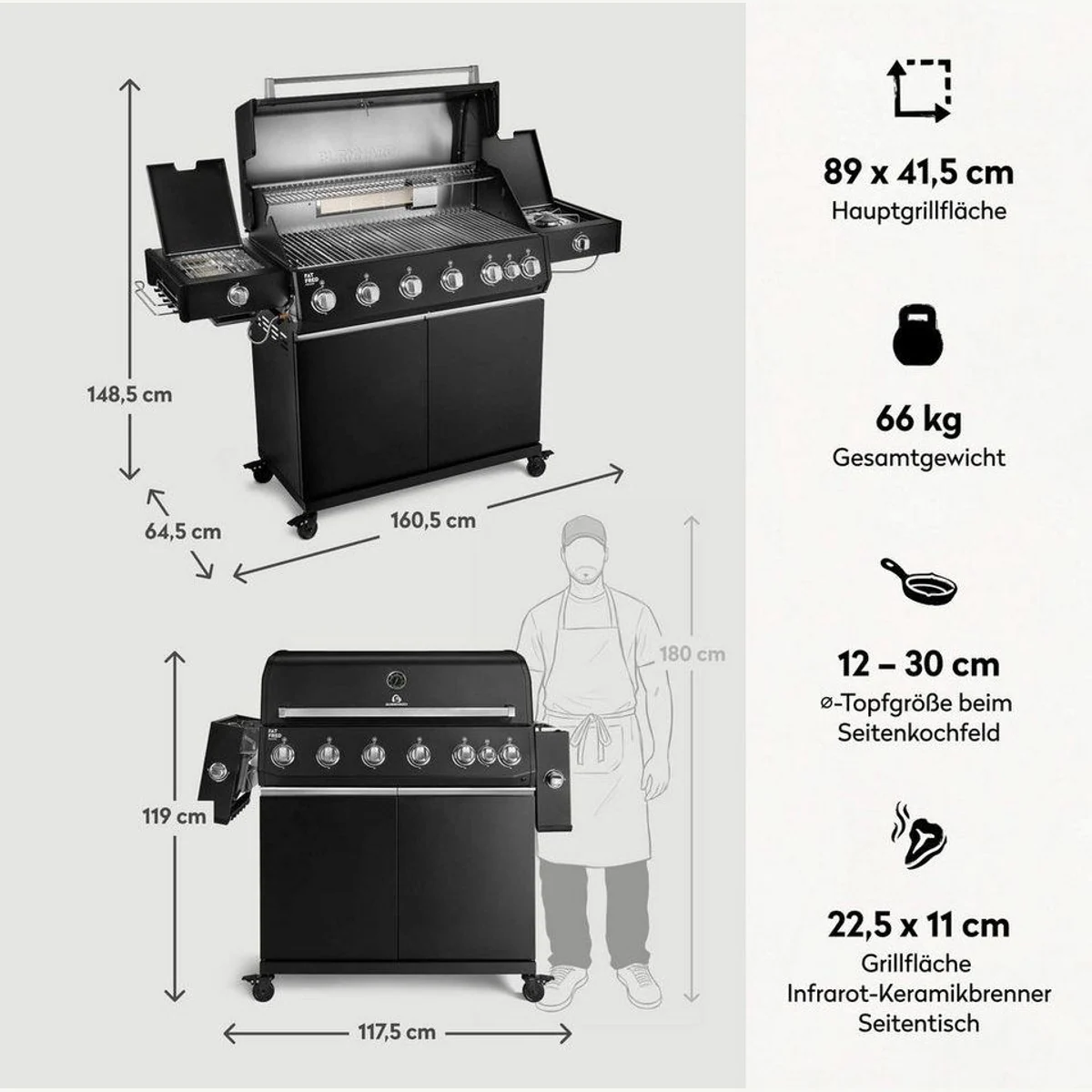 BURNHARD Fat FRED Deluxe+ Gasgrill, 6 Brenner, 900°C Infrarot, Edelstahlrost 2