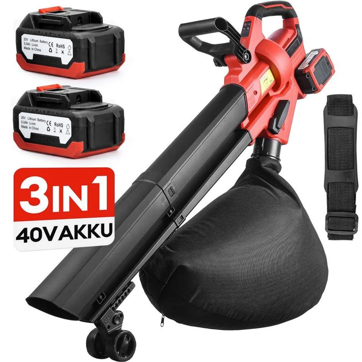 CkeyiN Akku-Laubsauger, 258 km/h Blasgeschwindigkeit, 2x 5Ah Akkus, 45-Liter Fangsack