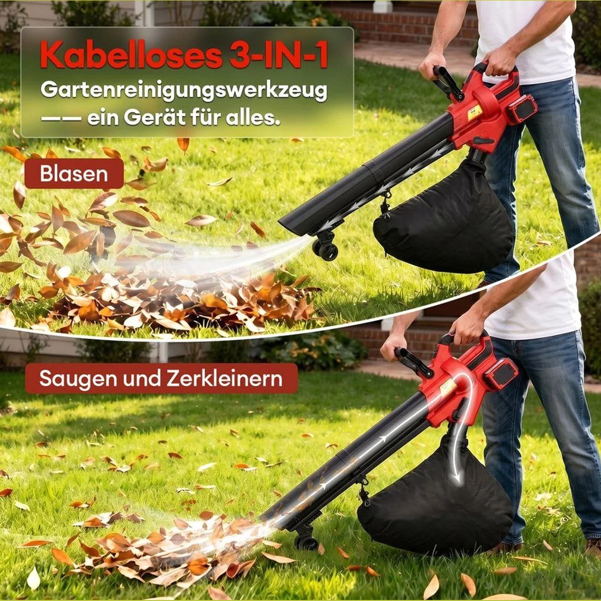 CkeyiN Akku-Laubsauger, 258 km/h Blasgeschwindigkeit, 2x 5Ah Akkus, 45-Liter Fangsack 2