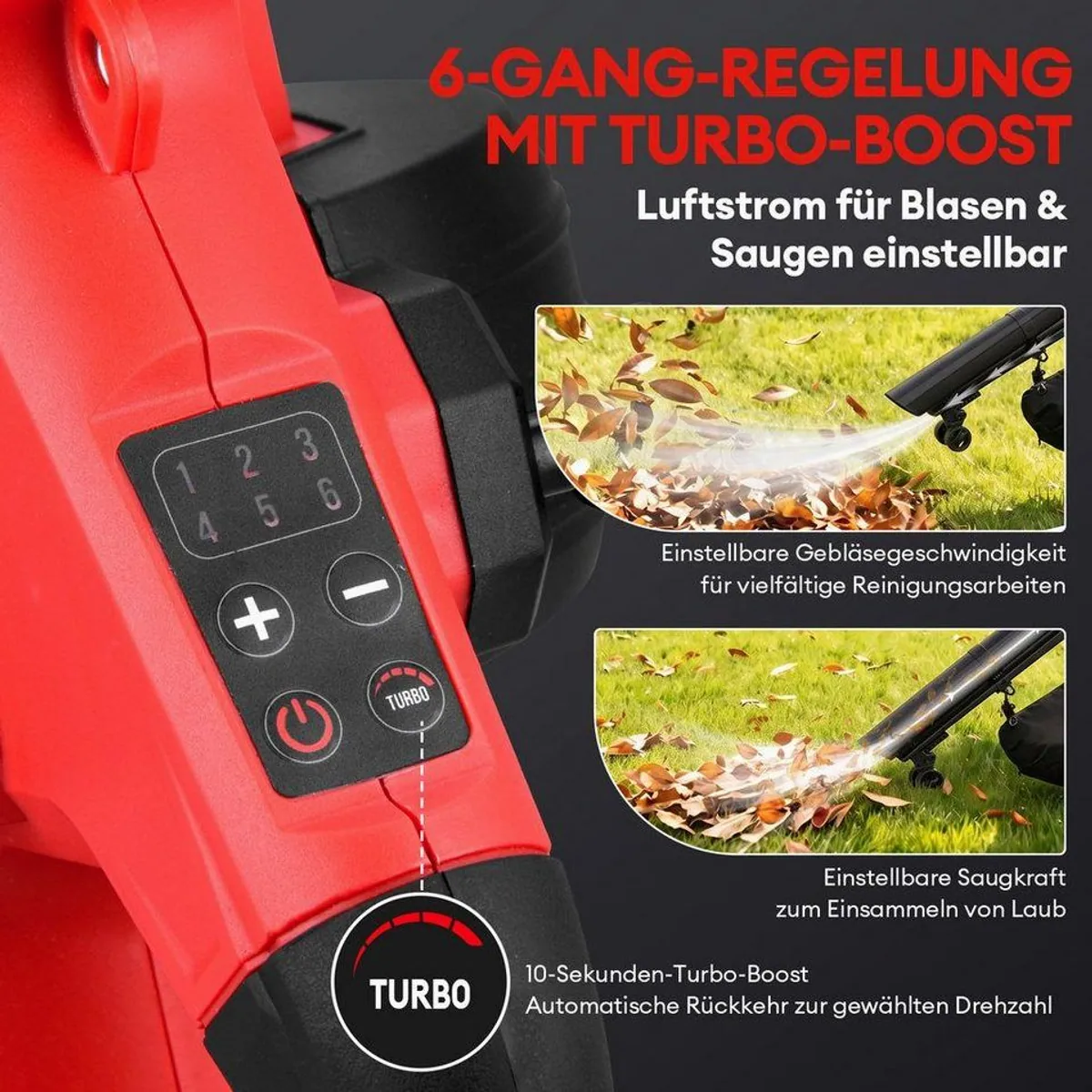 CkeyiN Akku-Laubsauger, 258 km/h Blasgeschwindigkeit, 2x 5Ah Akkus, 45-Liter Fangsack 4