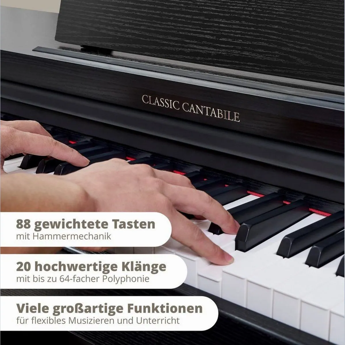 Classic Cantabile DP-220 Digitalpiano, 88 gewichtete Tasten, 20 Klänge, Hammermechanik 2
