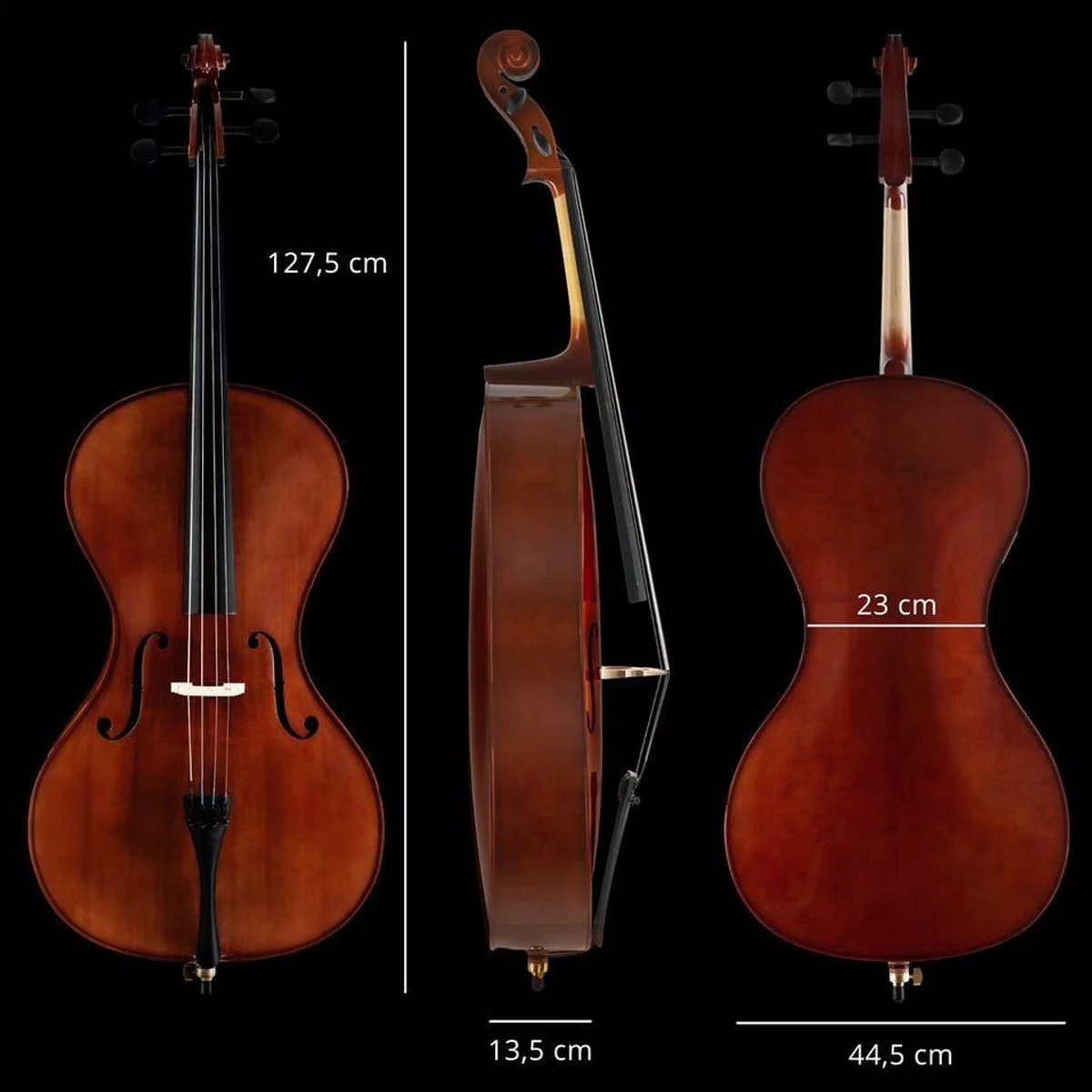 Classic Cantabile CP-200 4/4 Cello-Set, vollmassiv, klangstark, komplett mit Zubehör 3
