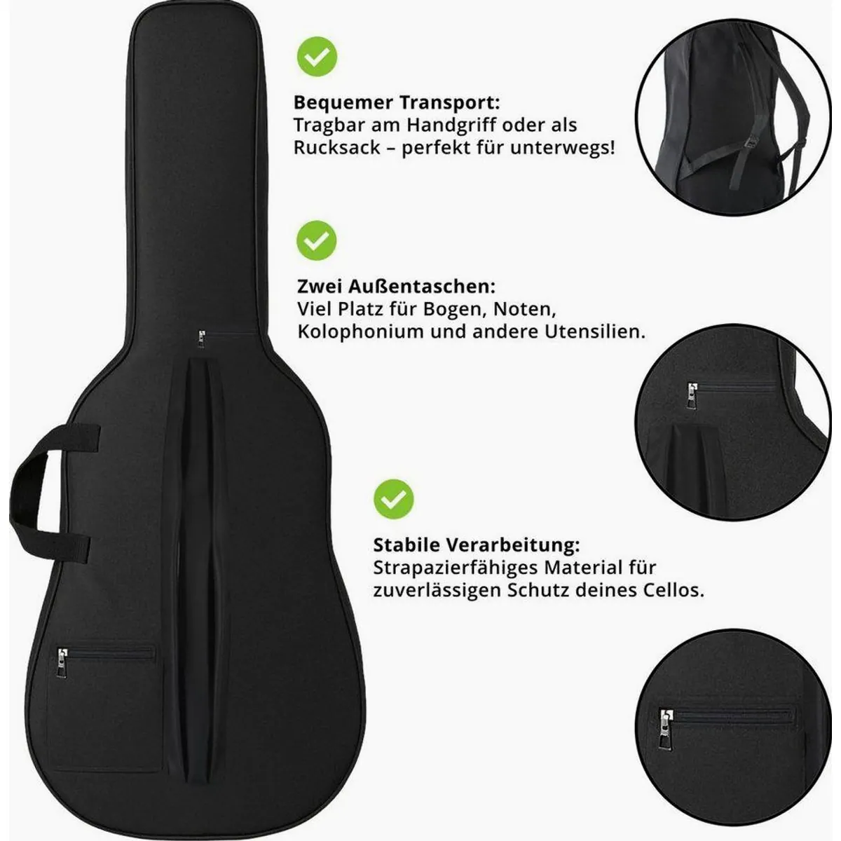 Classic Cantabile CP-200 4/4 Cello-Set, vollmassiv, klangstark, komplett mit Zubehör 5