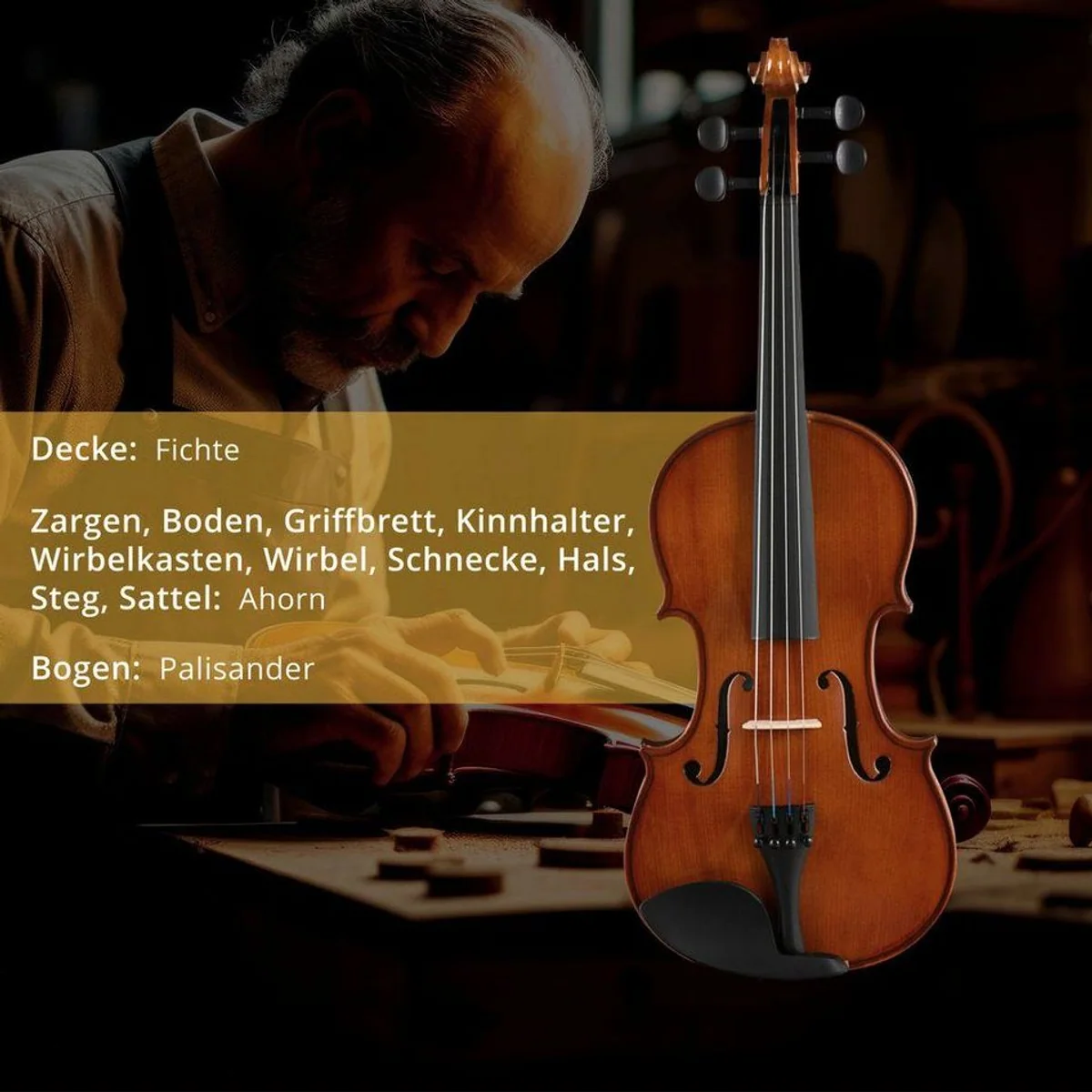 Classic Cantabile VP-130 4/4 Violinenset, vollmassiv, inkl. Bogen und Koffer 2