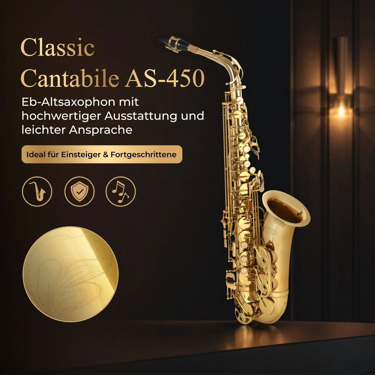 Classic Cantabile Altsaxophon AS-450, leichte Ansprache, klarer Ton, umfangreiches Zubehör 2