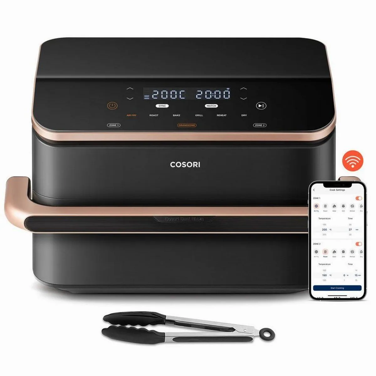 Cosori DualBlaze TwinFry Heißluftfritteuse, 10L, 2 Kammern, 2800 W, WiFi, 70 Rezepte