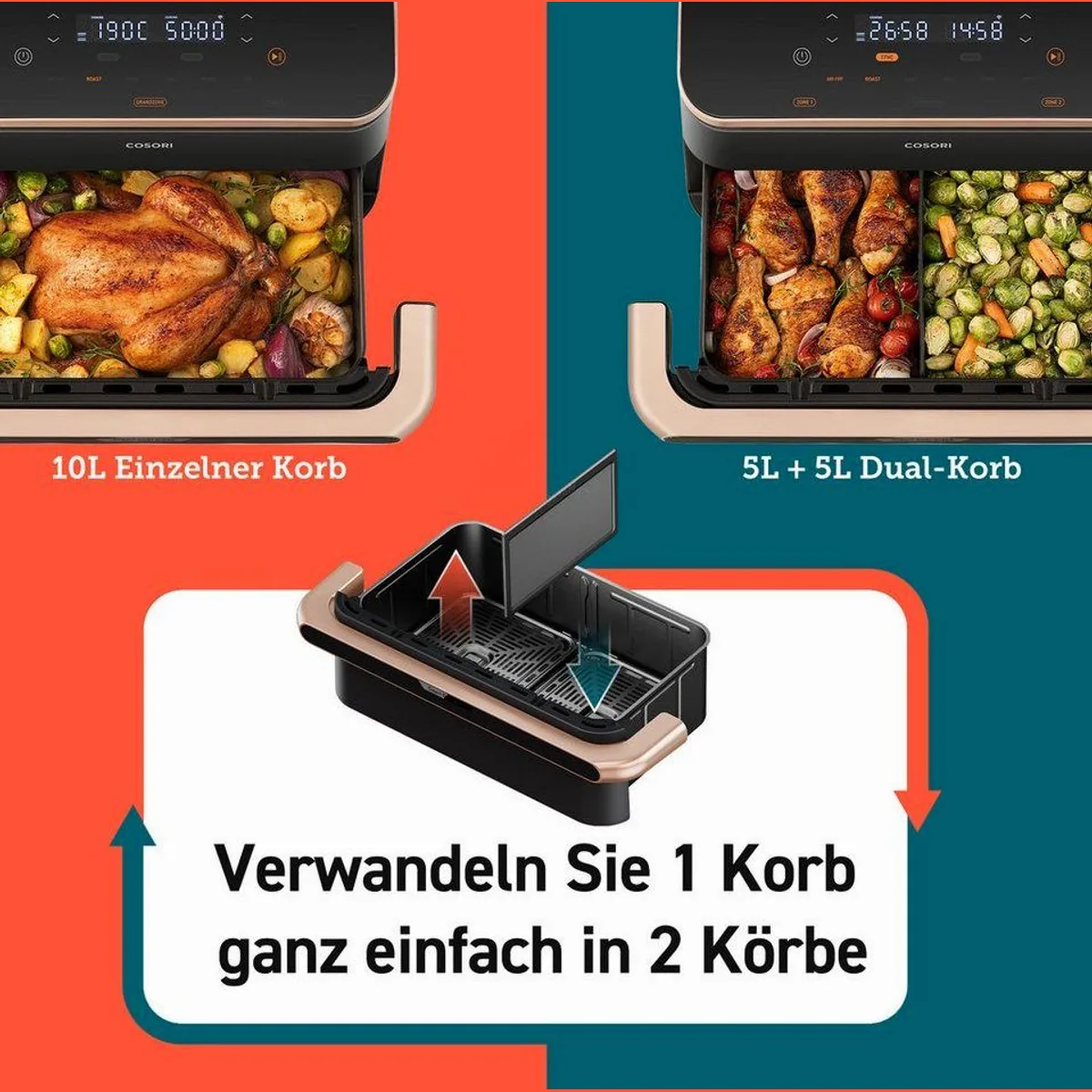 Cosori DualBlaze TwinFry Heißluftfritteuse, 10L, 2 Kammern, 2800 W, WiFi, 70 Rezepte 5