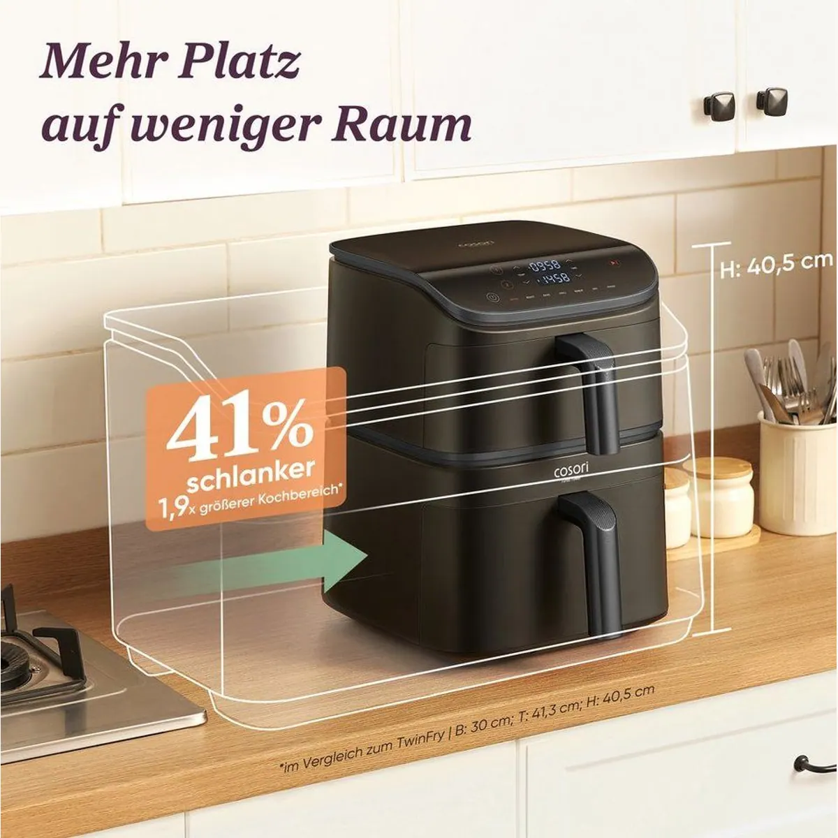 Cosori Turbo Tower CAF-DC121, 10,8L, 7 Funktionen, 2630 W — effizient und platzsparend 5