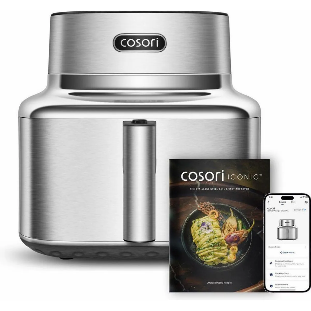 Cosori ICONIC Single Heißluftfritteuse, 6,2 L, Touch-Panel, PFAS-freier Garraum