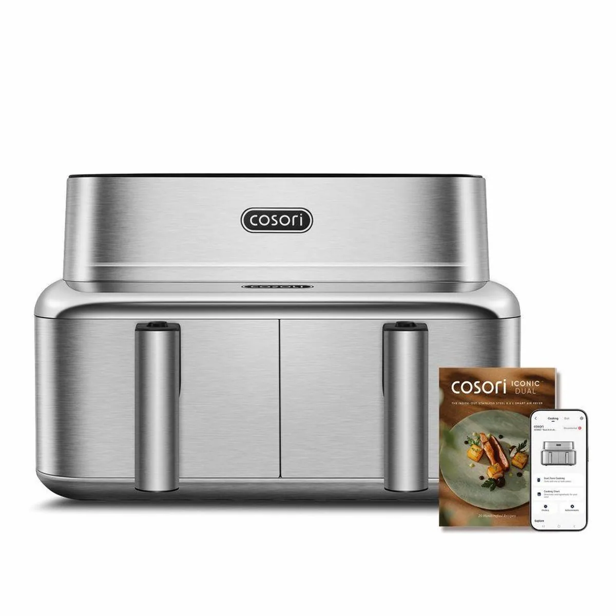 Cosori ICONIC Dual Heißluftfritteuse 8,6L, 2700 W, PFAS-frei, Edelstahl-Design