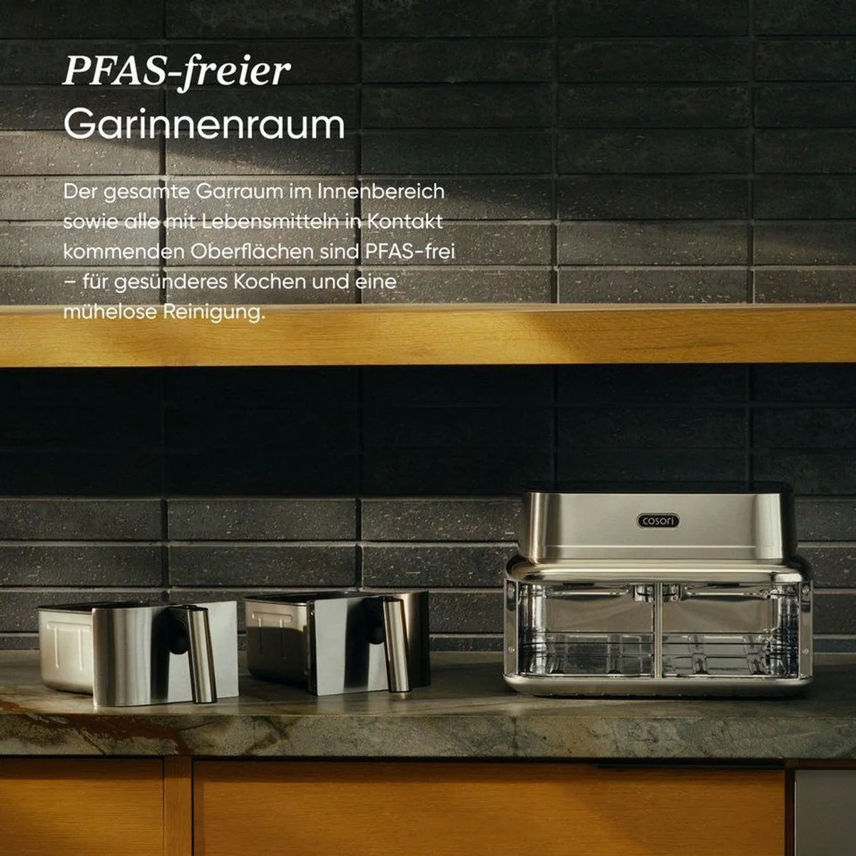 Cosori ICONIC Dual Heißluftfritteuse 8,6L, 2700 W, PFAS-frei, Edelstahl-Design 3