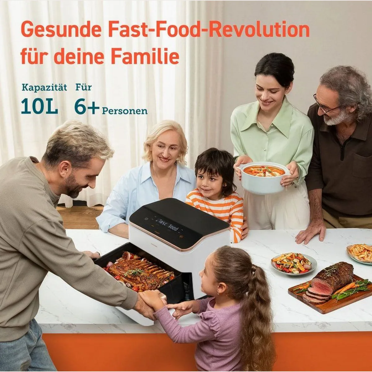 Cosori Heißluftfritteuse CAF-TF101S-WEUR, 2800 W, gleichmäßige Garung, 10-Liter-Korb, smarte Funktionen 5