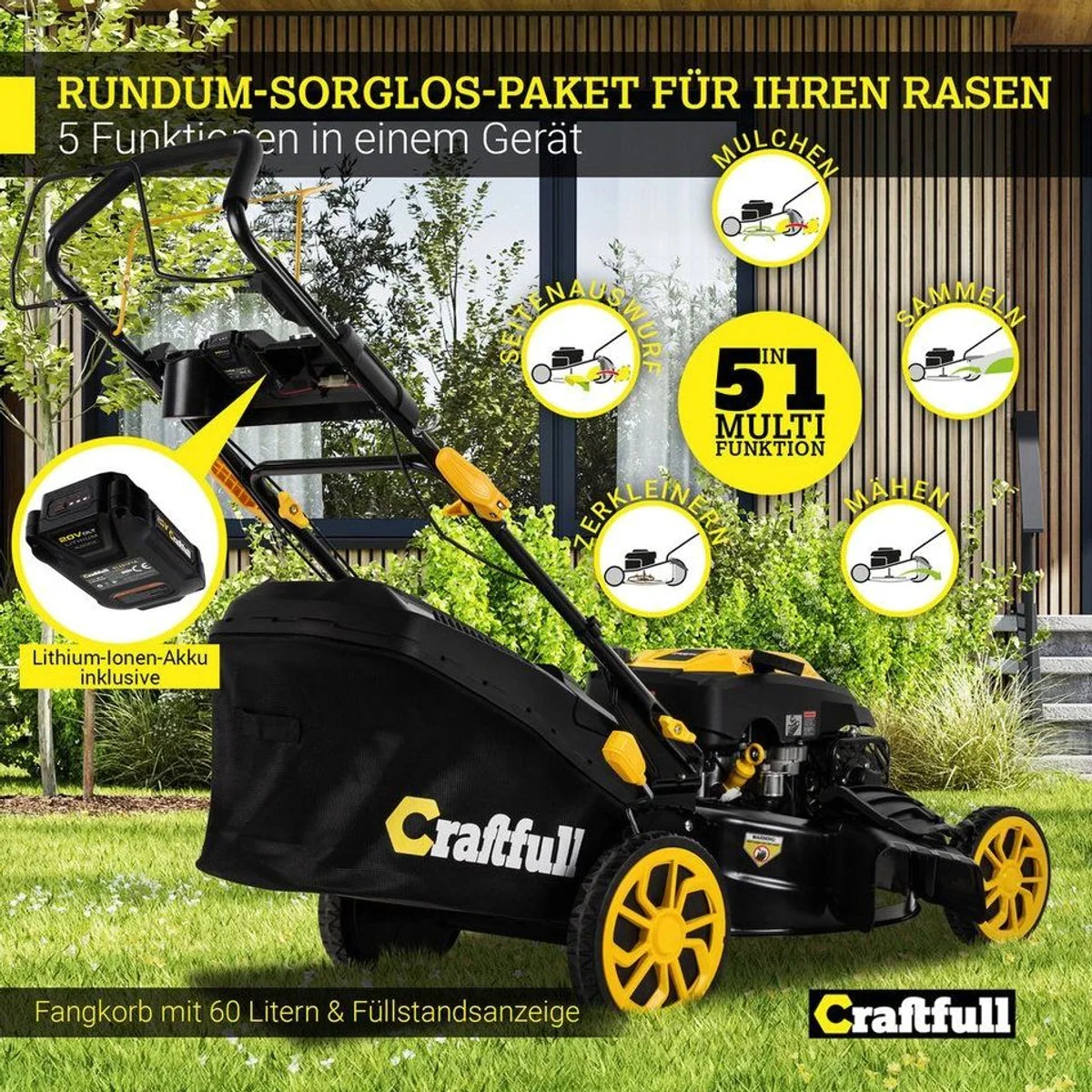 Craftfull CR-196-30E Benzinrasenmäher, 6 PS, E-Starter, 53 cm Schnittbreite 2