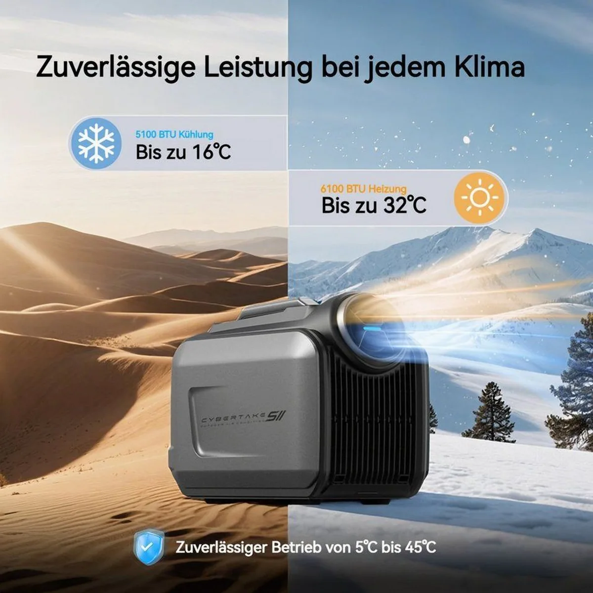 CYBERTAKE S2Pro Klimagerät, 4-in-1 Funktionalität, 5100 BTU Kühlung, 6100 BTU Heizung 3