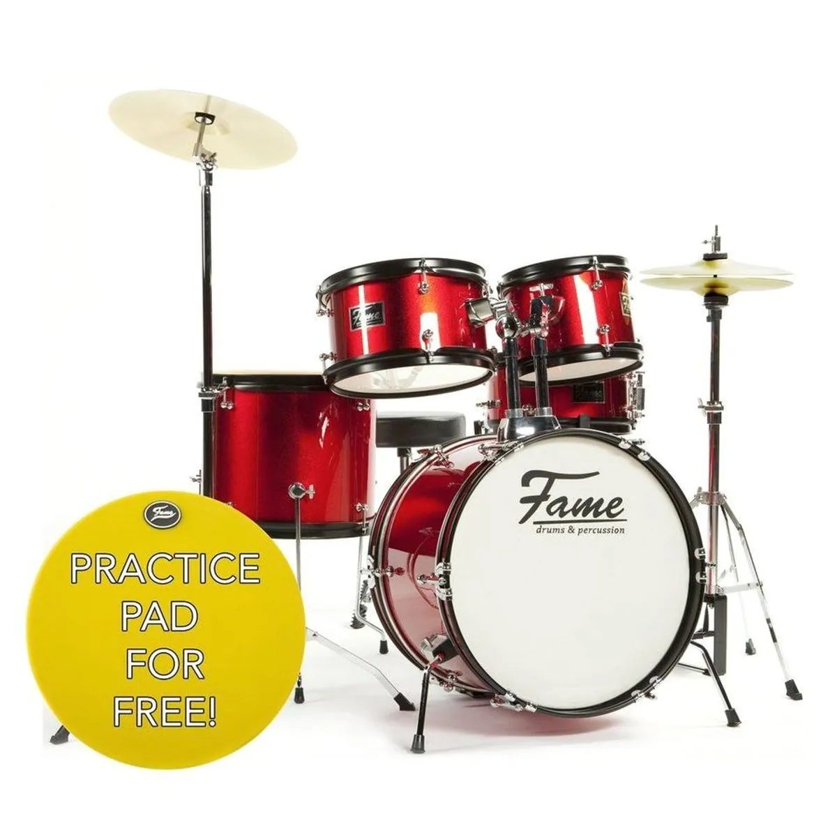 Fame Kiddyset Junior Drumset, 5-teilig, ideal für Kinder von 3-10 Jahren