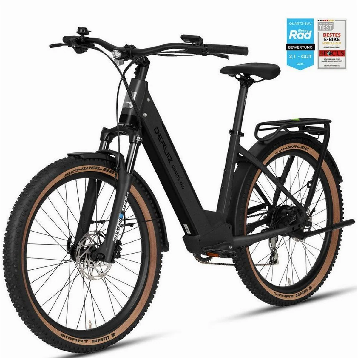 DERUIZ E-Bike Trekkingrad 28 Zoll, hohe Reichweite, komfortable Schaltung, robuste Bremsen