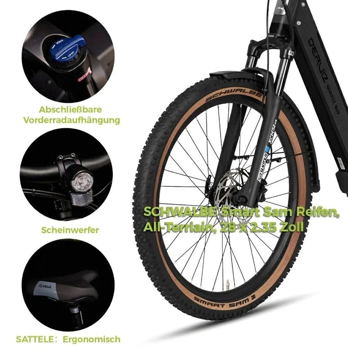 DERUIZ E-Bike Trekkingrad 28 Zoll, hohe Reichweite, komfortable Schaltung, robuste Bremsen 2