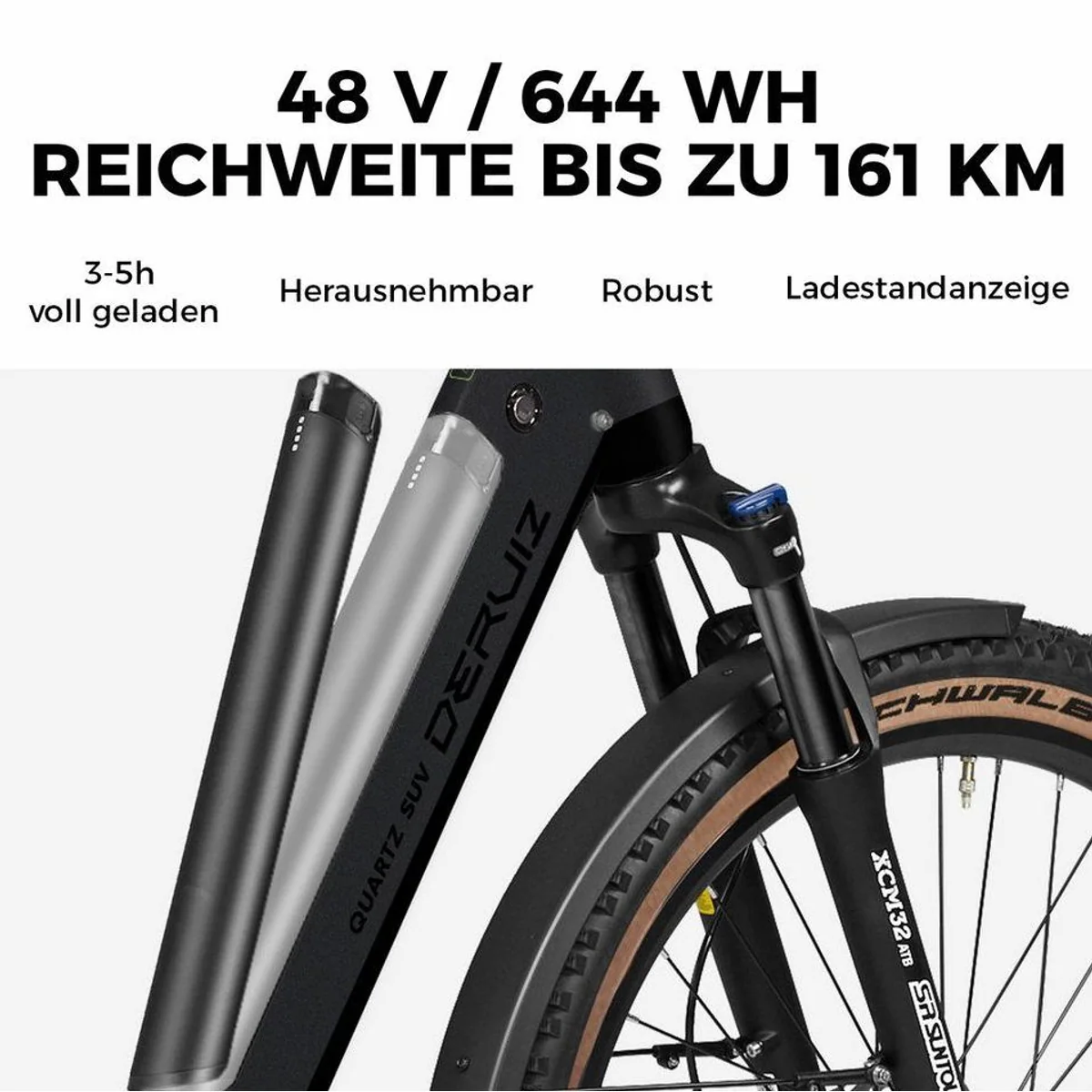 DERUIZ E-Bike Trekkingrad 28 Zoll, hohe Reichweite, komfortable Schaltung, robuste Bremsen 4
