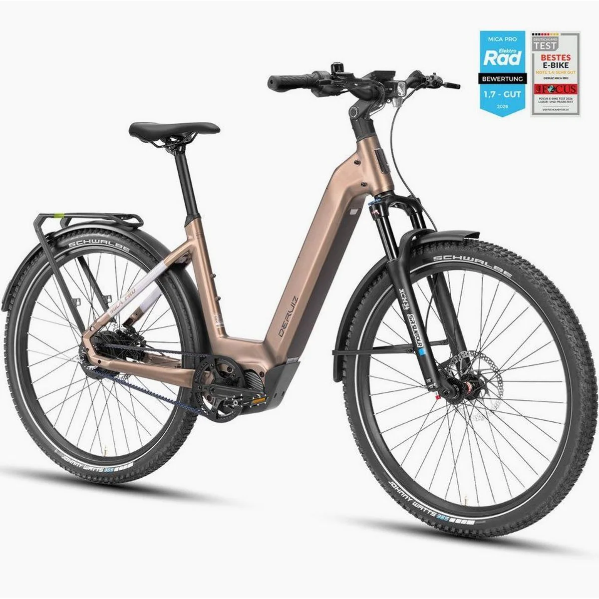 DERUIZ E-Bike Mountainbike Mica Pro, 110 Nm, 180 km Reichweite, Gates Riemenantrieb