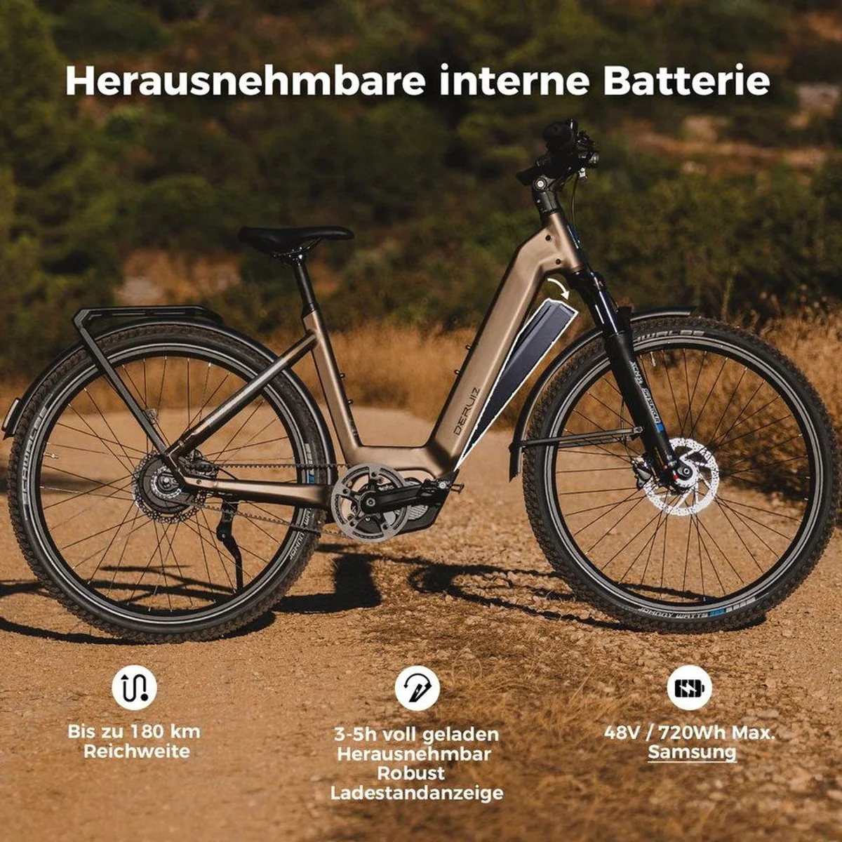 DERUIZ E-Bike Mountainbike Mica Pro, 110 Nm, 180 km Reichweite, Gates Riemenantrieb 2