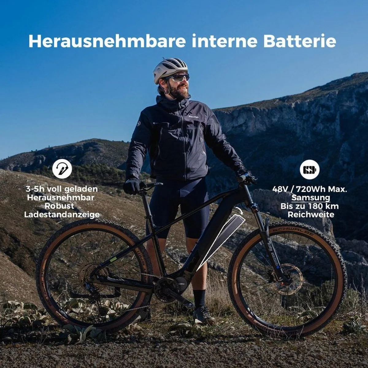 DERUIZ Dolomit E-MTB, 250W Mittelmotor, 48V 720Wh, 180km Reichweite 3