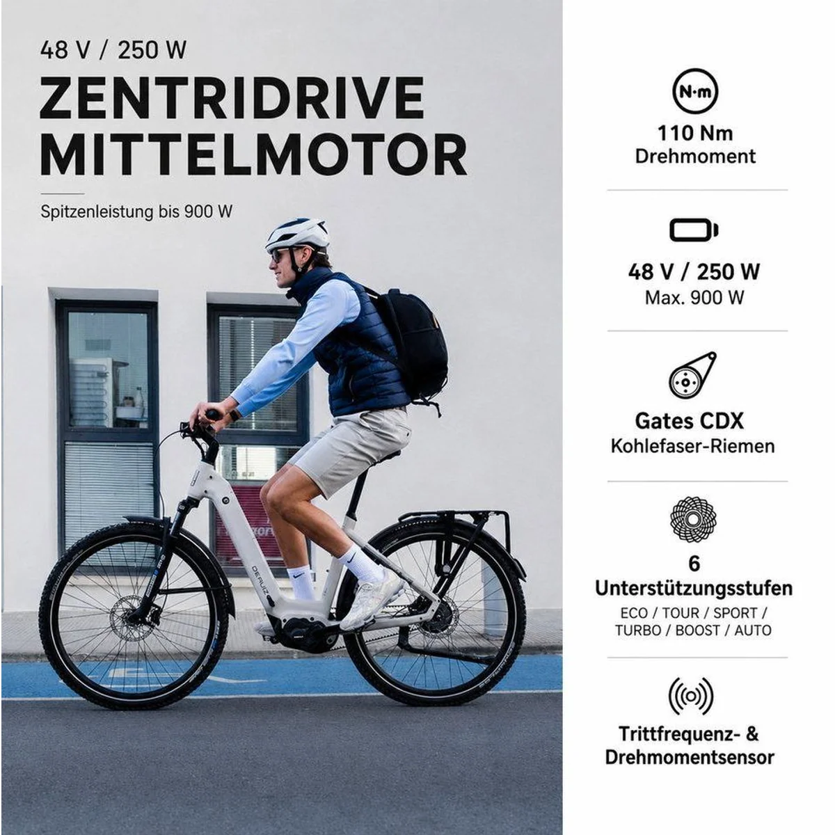 DERUIZ Mica Pro E-Bike, 110Nm Mittelmotor, 720Wh Akku, Tiefeinsteiger — ideal für Pendler und Tourenfahrer 2