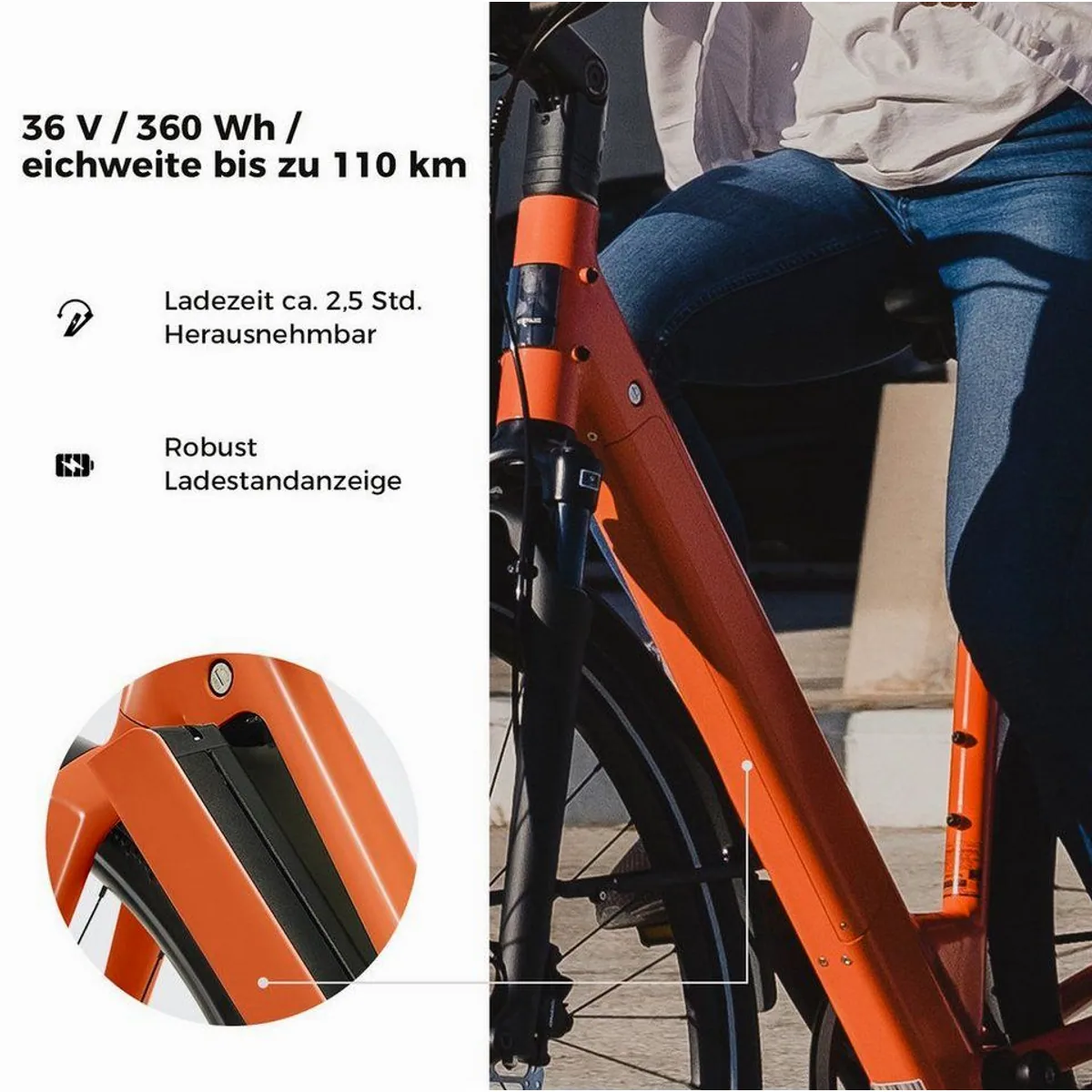 DERUIZ Turmali Comfort E-Bike, 28 Zoll, hydraulische Bremsen, Gates Riemenantrieb, 360 Wh 4