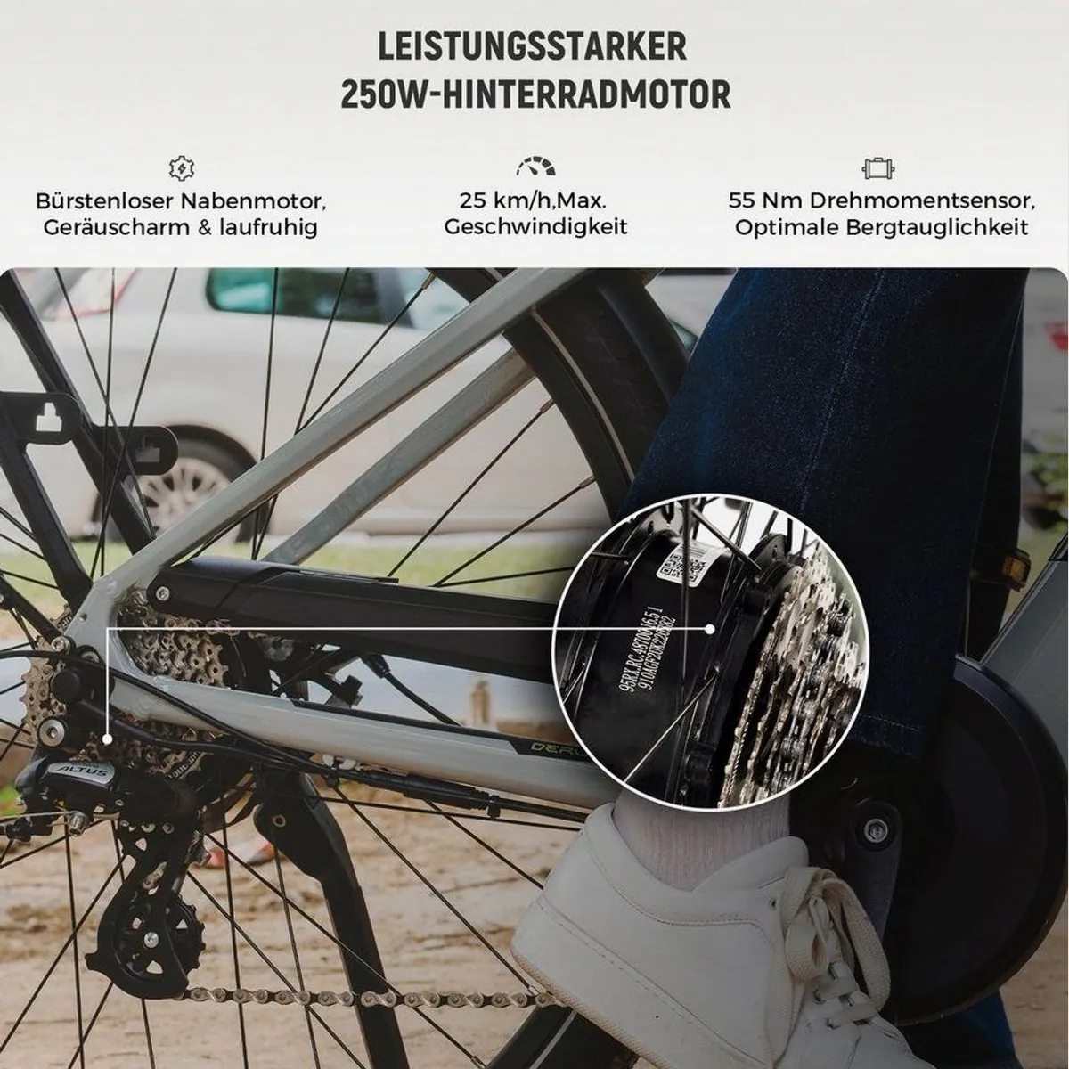 DERUIZ E-Bike Cityrad Quartz M, 250W Heckmotor, 121 km Reichweite, hydraulische Scheibenbremsen 3