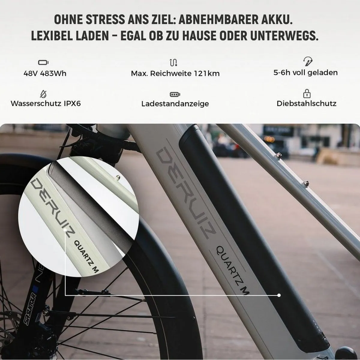 DERUIZ E-Bike Cityrad Quartz M, 250W Heckmotor, 121 km Reichweite, hydraulische Scheibenbremsen 4