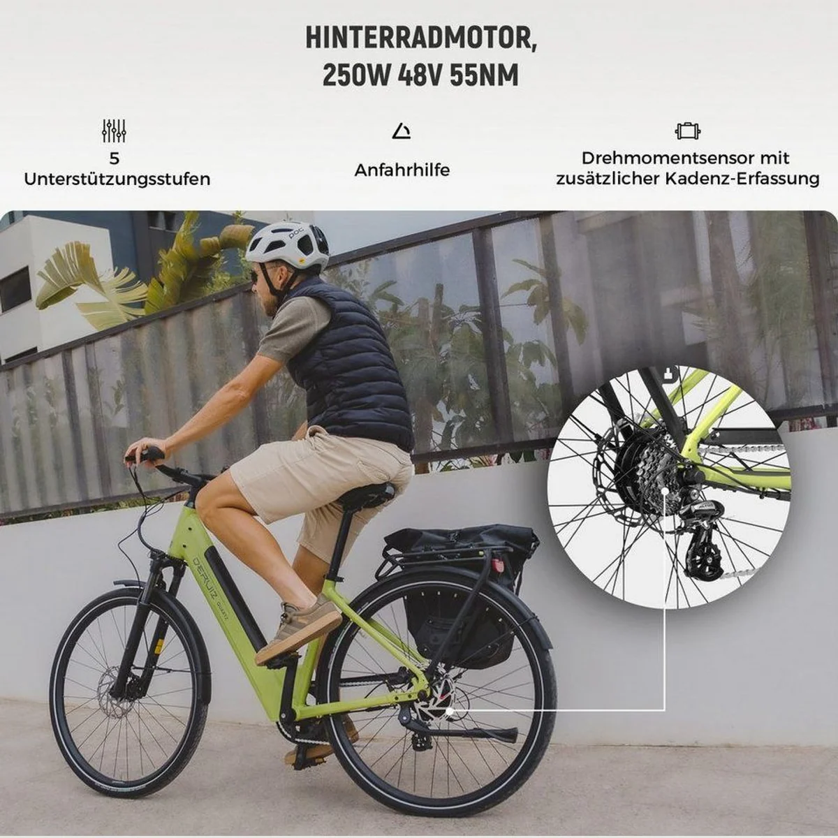 DERUIZ E-Bike Cityrad Quartz, 644 Wh Akku, 8-Gang Shimano, hydraulische Bremsen 3
