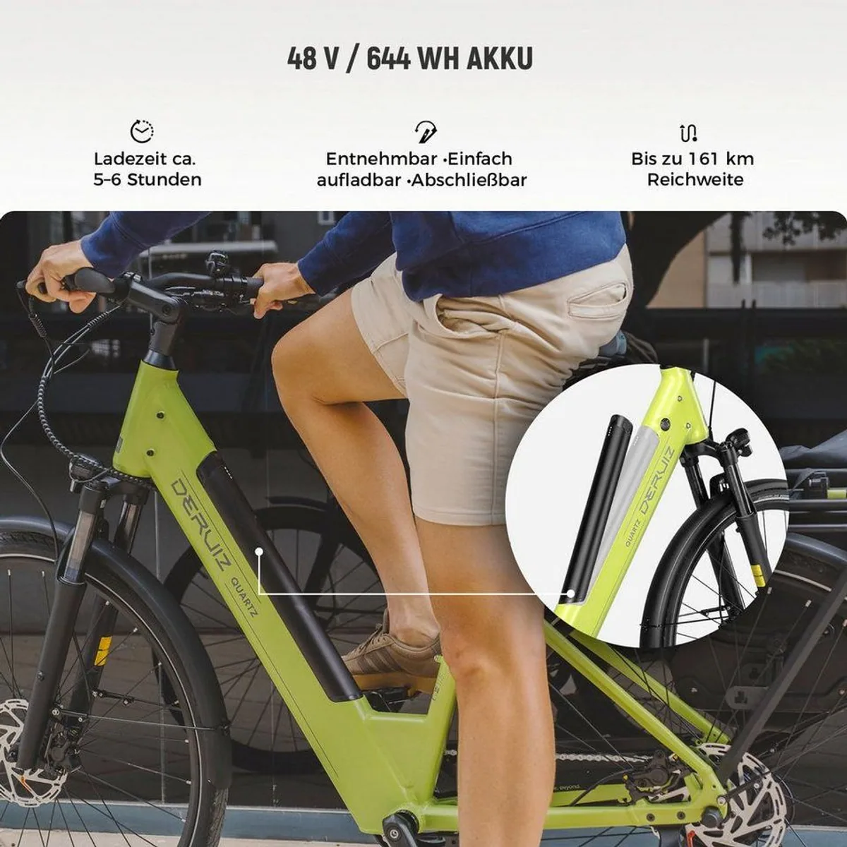 DERUIZ E-Bike Cityrad Quartz, 644 Wh Akku, 8-Gang Shimano, hydraulische Bremsen 4
