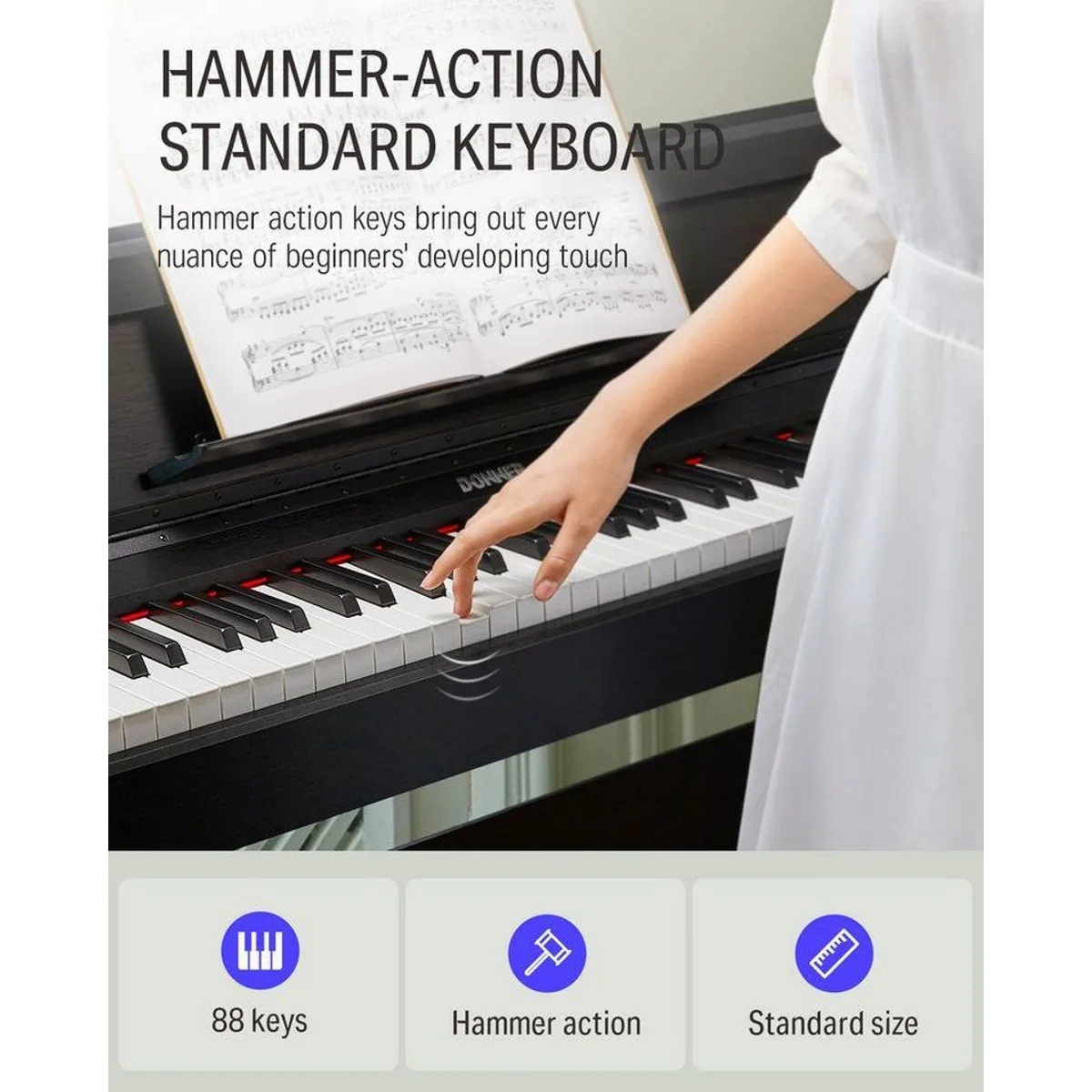 Donner DDP-90 Digitalpiano, 88 gewichtete Tasten, USB MIDI-Schnittstelle, Möbelständer inklusive 2