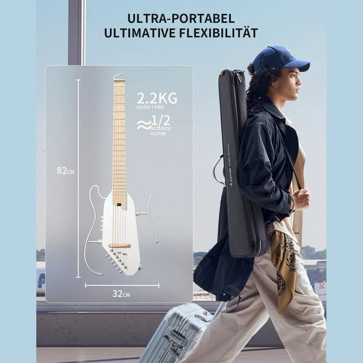 Donner HUSH I PRO Reisegitarre, kompakt, leicht, ideal für unterwegs 4