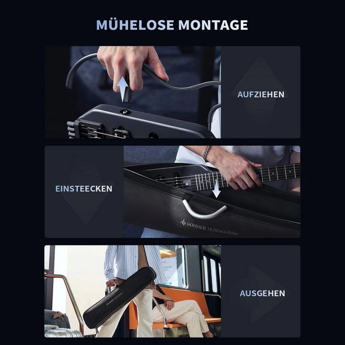 Donner HUSH X Gitalele, E-Gitarre mit HS-Tonabnehmern, leicht & kompakt — ideal für Reisen 3