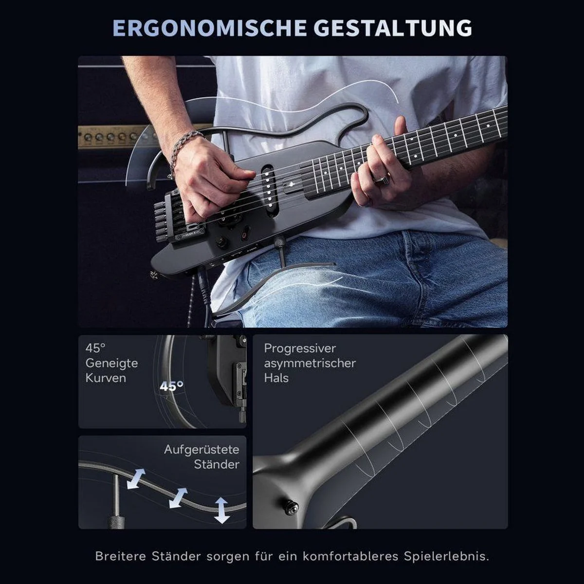 Donner HUSH X Gitalele, E-Gitarre mit HS-Tonabnehmern, leicht & kompakt — ideal für Reisen 4