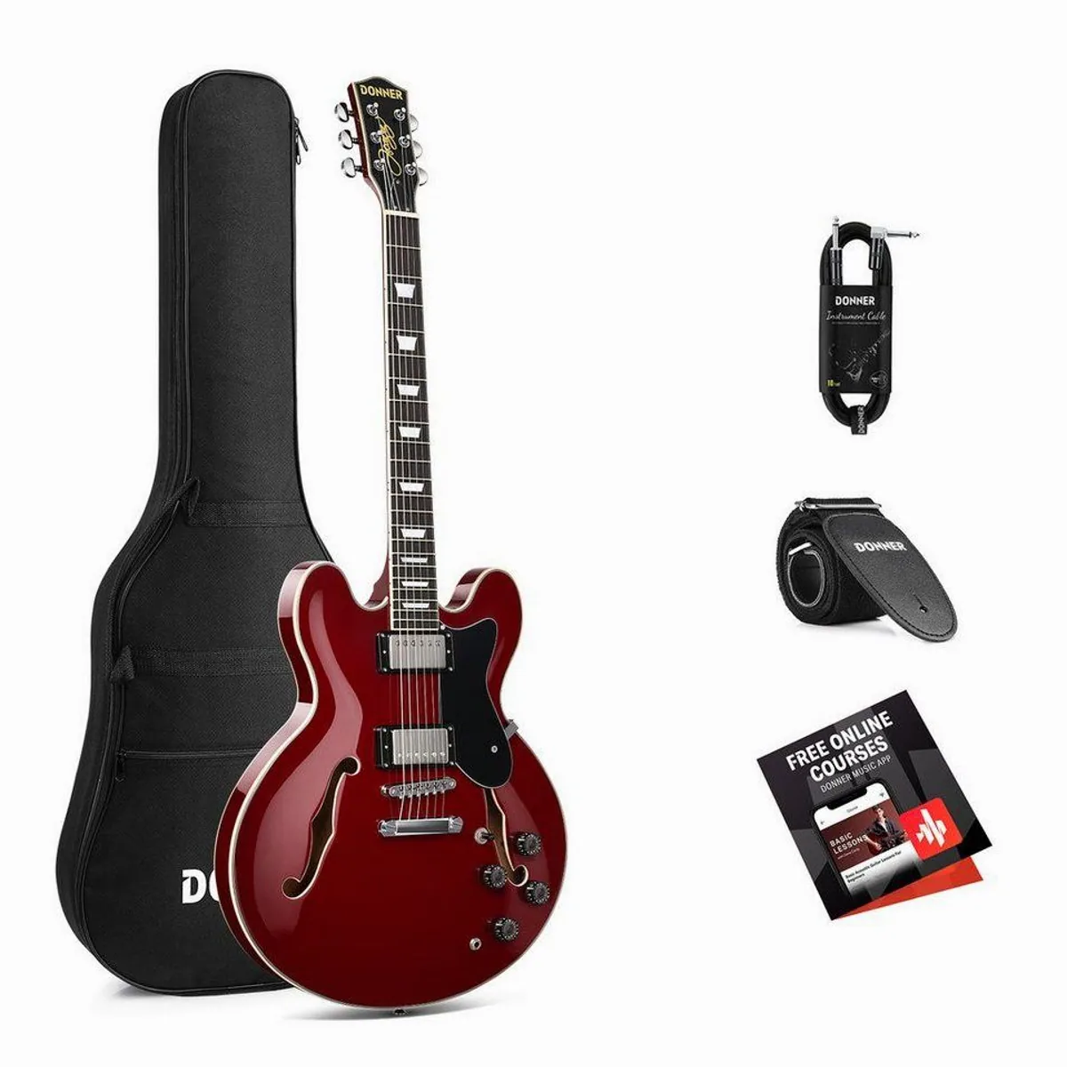 Donner DJP-1000 Semi-Hollow E-Gitarre, vielseitige Klangmöglichkeiten, elegantes Design