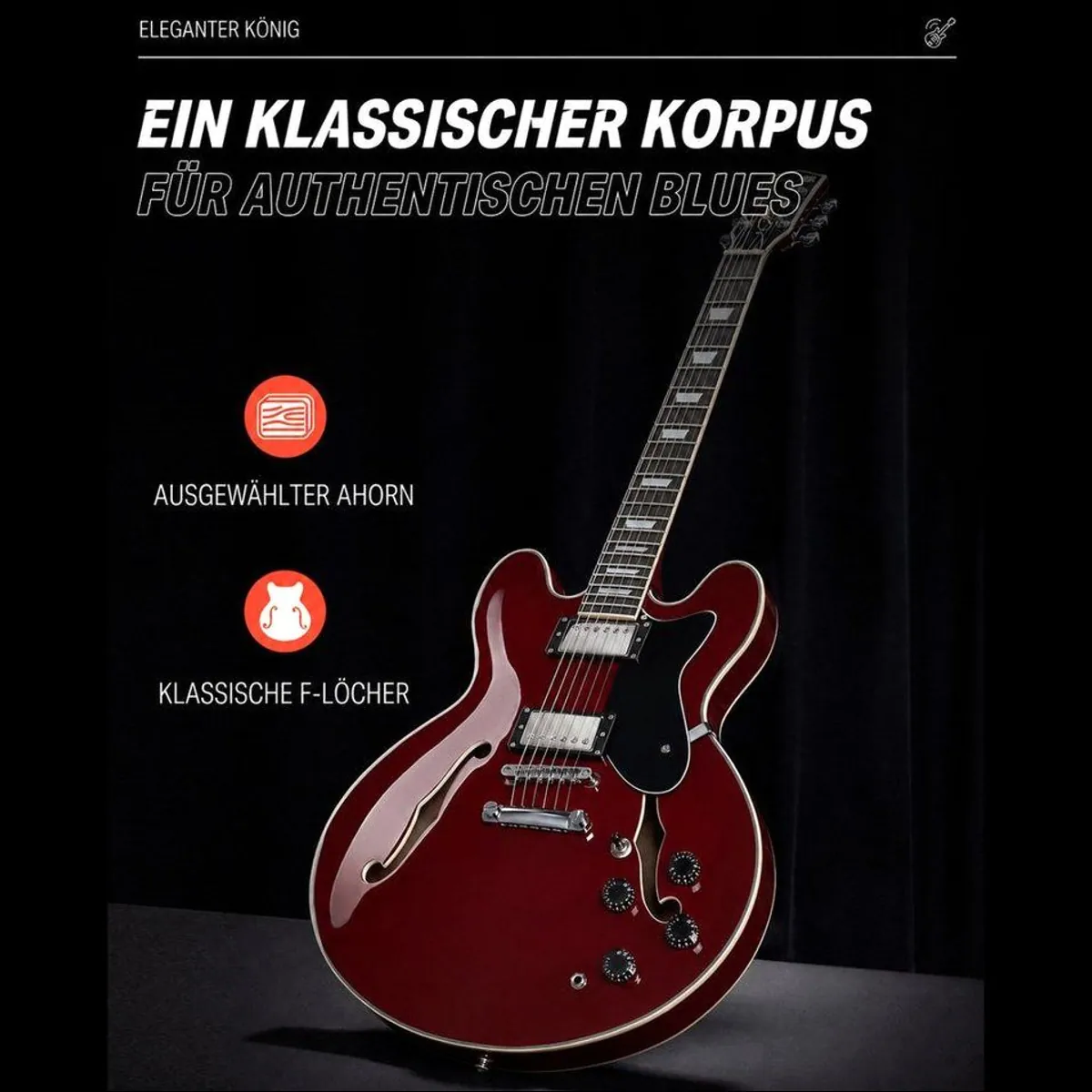 Donner DJP-1000 Semi-Hollow E-Gitarre, vielseitige Klangmöglichkeiten, elegantes Design 3