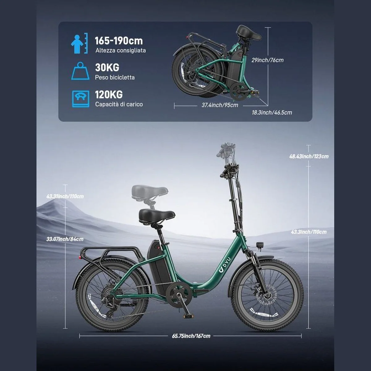 DYU C9 E-Bike Klapprad, 250 W Motor, 150 km Reichweite, 7-Gang Schaltung 5