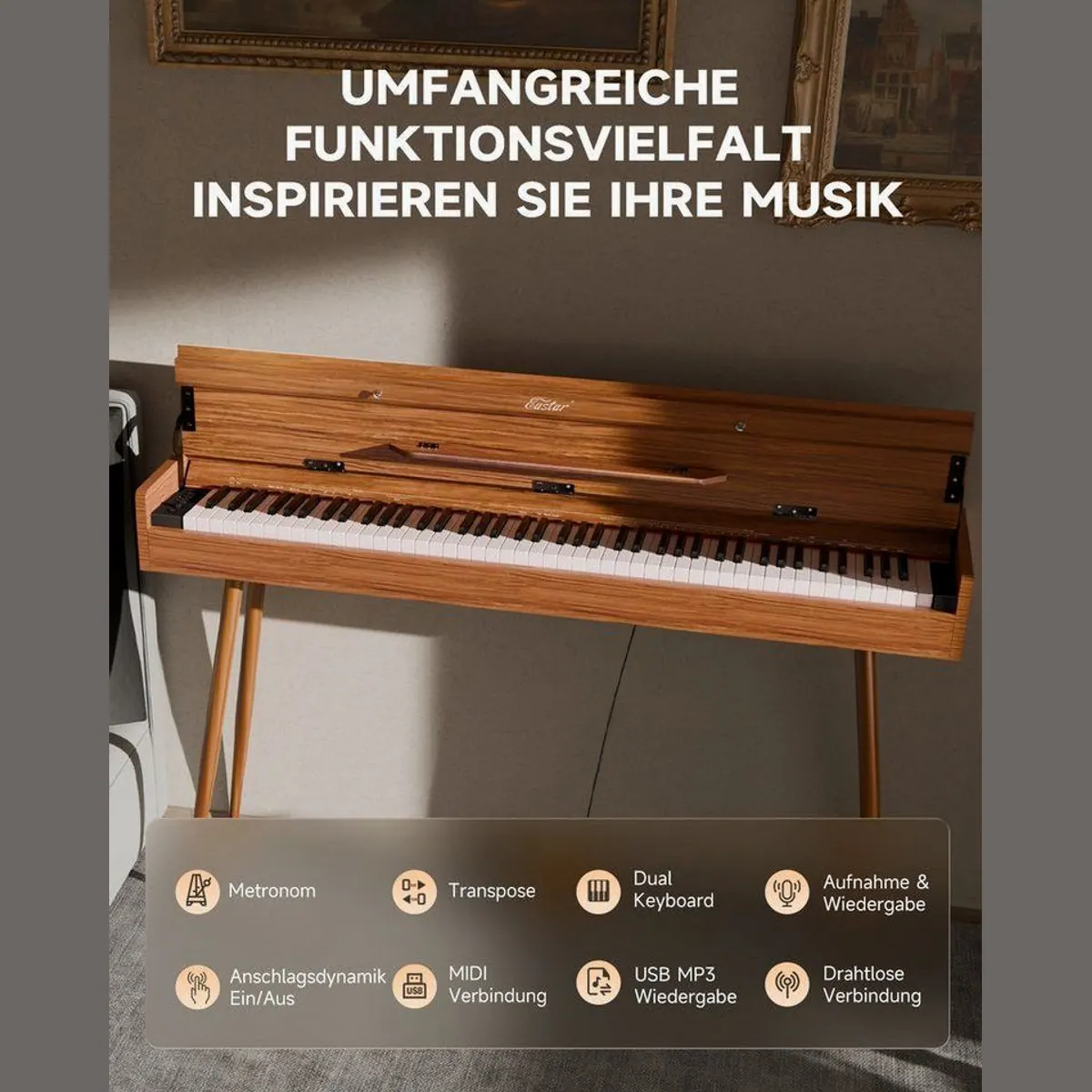 Eastar EUP-100 Digitalpiano, 88 Tasten, Hammermechanik, 13 Klangfarben 4