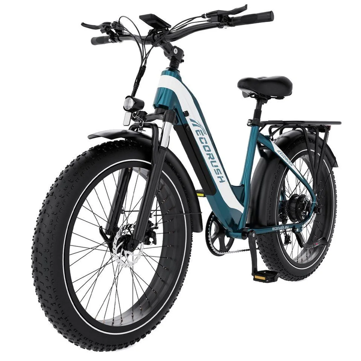 ECORUSH E-Bike Trekkingrad, 250 W Heckmotor, 624 Wh Akku, 26" Fatbike-Reifen